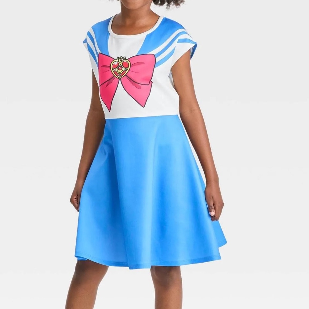 SAILOR MOON Girls Cosplay Dress Anime Costume White/Blue - Size L 10/12